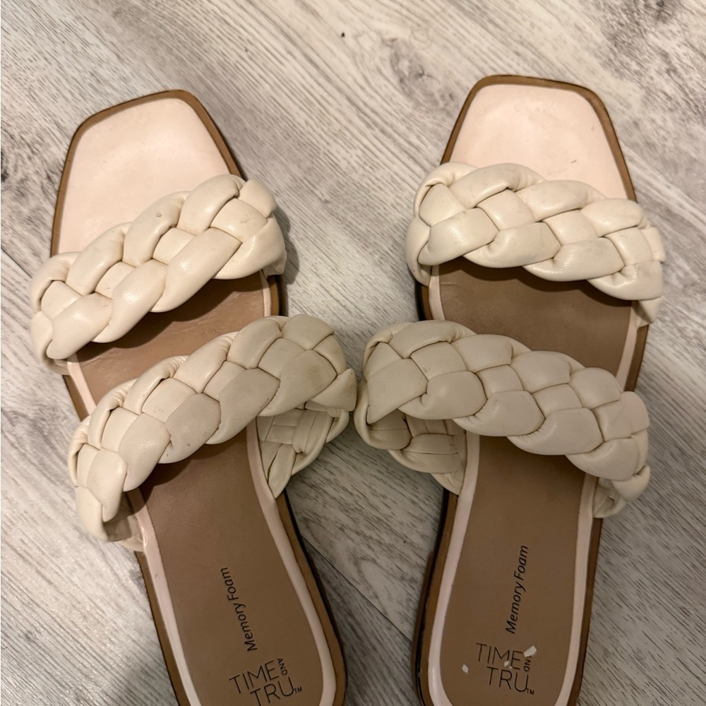 Time and Tru Women's Braided Cream Slide Sandals